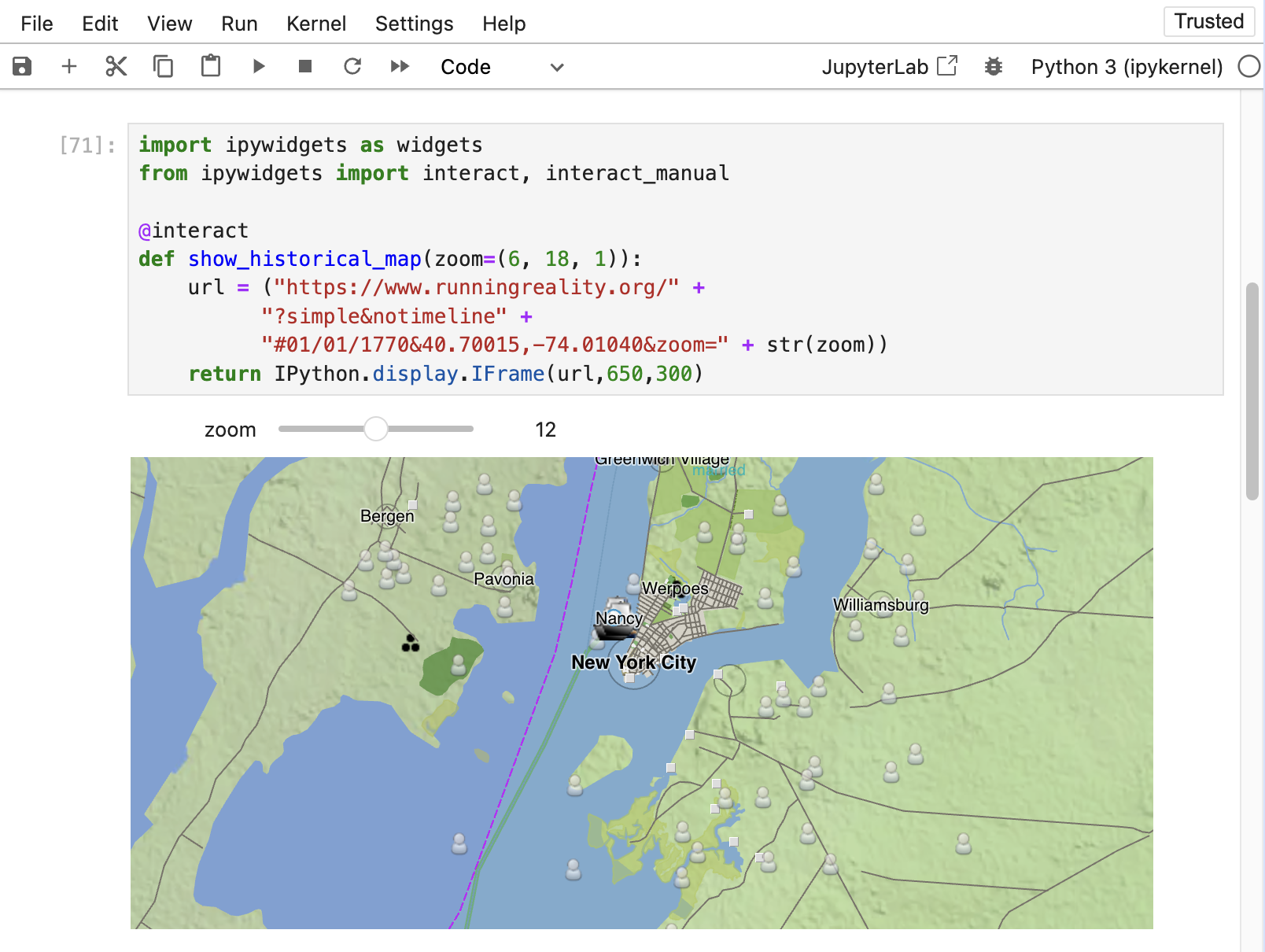 A view of a Jupyter Notebook showing the integration