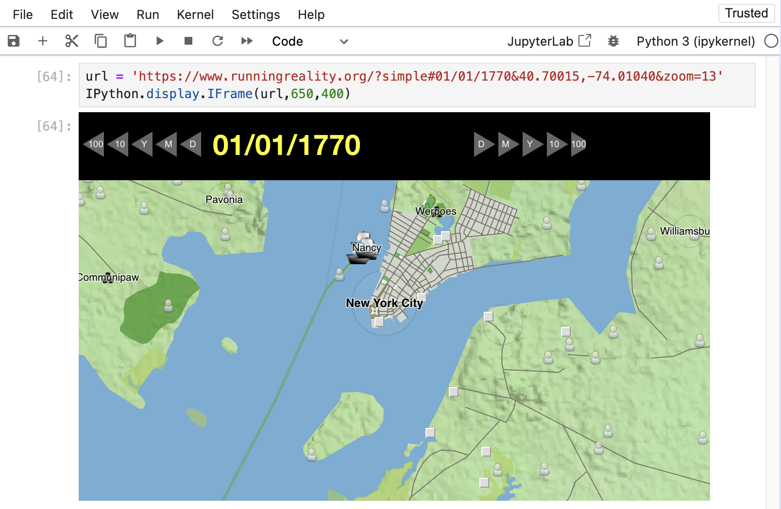 A view of a Jupyter Notebook showing the integration